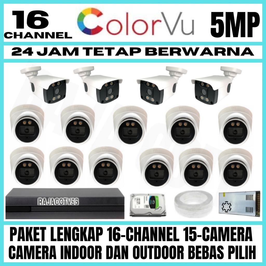 PAKET CCTV COLORVU SIANG MALAM BERWARNA 16 CHANNEL 15 CAMERA 5MP 1080P IC SONY AUDIO SERIES