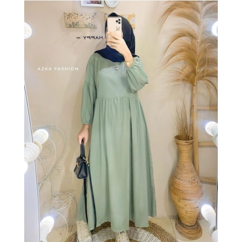 KAYLA DRESS - Midi Rayon Twill Polos Korean Style Mini Dress Muslim Outfit Remaja Muslimah
