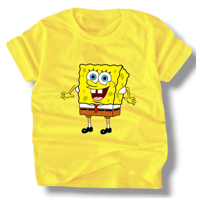 Baju Bayi Kualitas Bahan Distro Termurah - Bahan Adem - anak umur 1-8 Tahun Spongebob Kuning