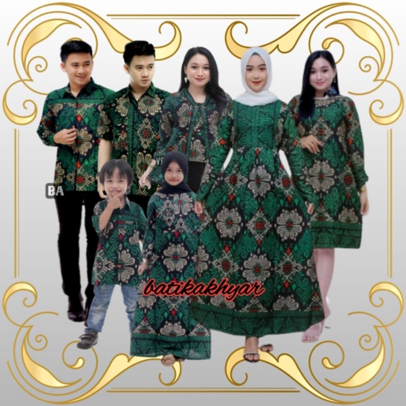 PROMO BATIK COUPLE KELUARGA SARIMBIT sania ruffle batik ori ndoro jowi motif hijau kecubung motif ke