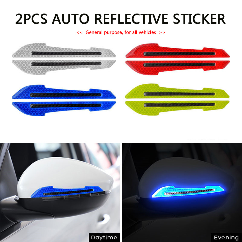 2PCS Sticker Reflector Spion Mobil Stiker Neon Pemantul Cahaya Car Safety Pelindung Reflective 3D / 