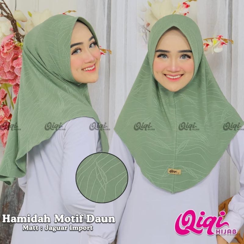 (Qiqi Hijab) HAMIDAH DAUN/GELOMBANG •jilbab instan jaaguuar import•hijab instan bergo pet