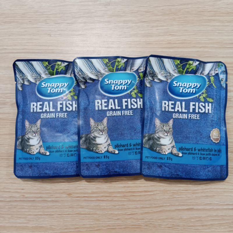 snappy tom sachet pilchard whitefish - makanan kucing snappy tom pouch 85gr