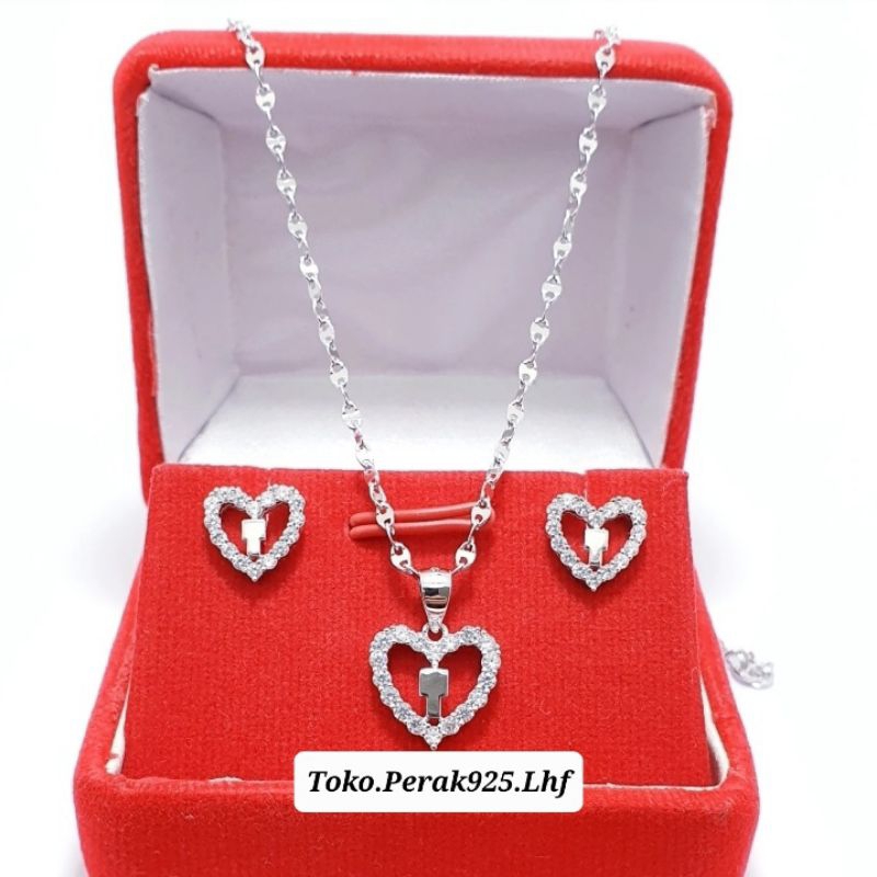 Set anting dan kalung perak925 lapis emas putih