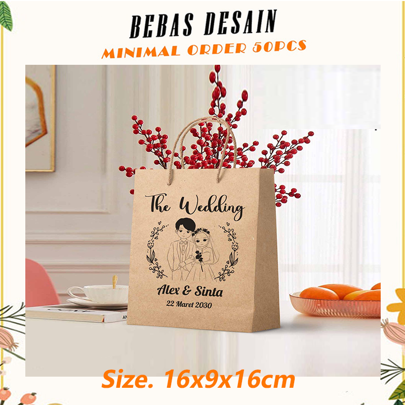 

Tas Souvenir Pernikahan Size. 16x9x16cm / Paper Bag Sovenir Wedding Bridesmaid / Tas Kertas Sovenir Pernikahan Bebas Desain Murah