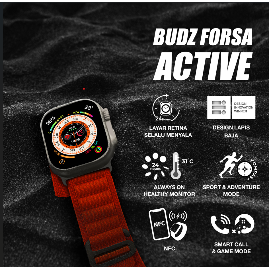 Budz Forsa Elite Smartwatch Amoled Sport Pria Wanita Ecg Blood Pressure IP68 Android Iphone Baterai 