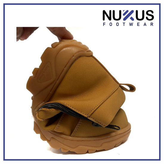 Nukus Sepatu Safety Hiking Resleting Boots Kulit Sapi Asli Coklat Tan - BRS Tan