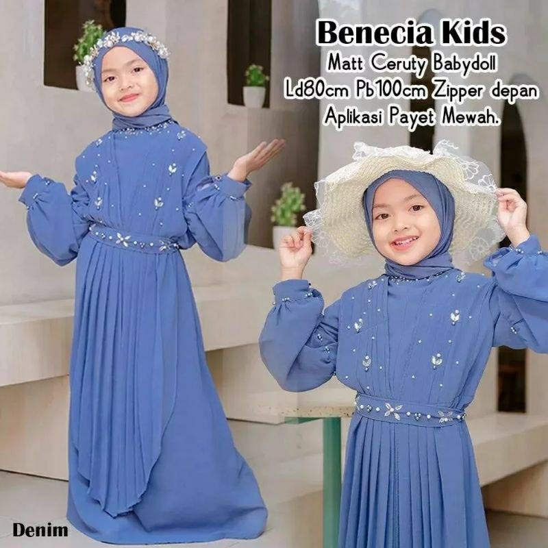 Benecia kids gamis anak syari set khimar usia 7-8 tahun bahan ceruty