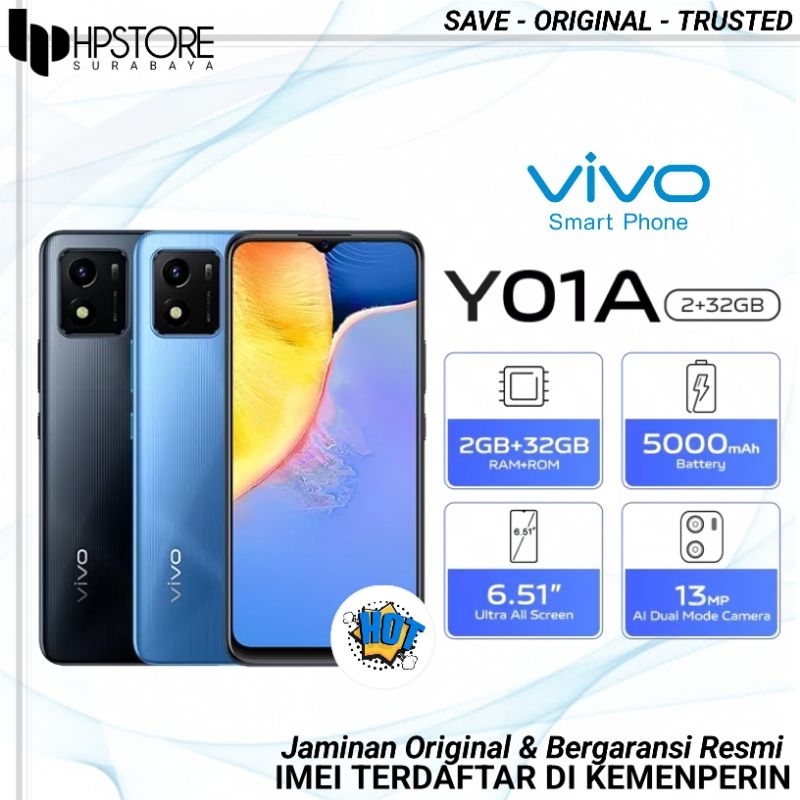 VIVO Y01a / VIVO Y02 RAM 3GB/32GB NEW ORIGINAL GARANSI RESMI VIVO INDONESIA
