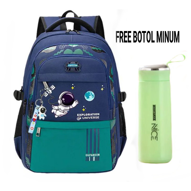 GGS Backpack sekolah model terbaru 2023 / Tas karakter astronot / Tas ransel anak sekolah sd smp sma / Tas laptop anak / Tas anak cowok / Tas ransel anak bahan tebal canvas / Tas anak laki laki perempuan / Tas punggung sekolah /  free botol kaca