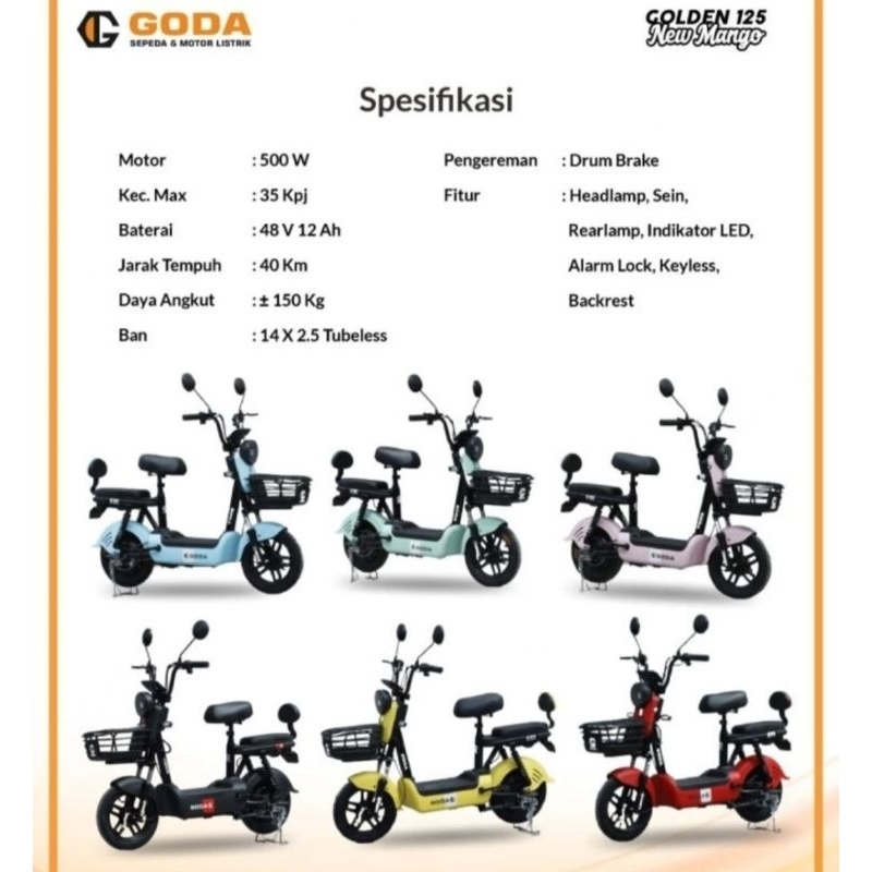 sepeda listrik goda mango 125 khusus batam
