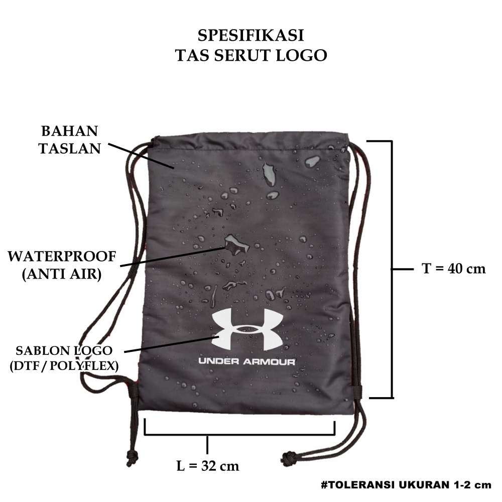 TAS SERUT PRIA WANITA ANTI AIR - GYMSACK DRAWSTRING STRING BAG SACK BAG TAS OLAHRAGA FUTSAL