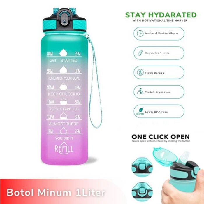 Botol Minum Tumbler Olahraga Sport Unik 1L FREE Stiker Tritan motivasi