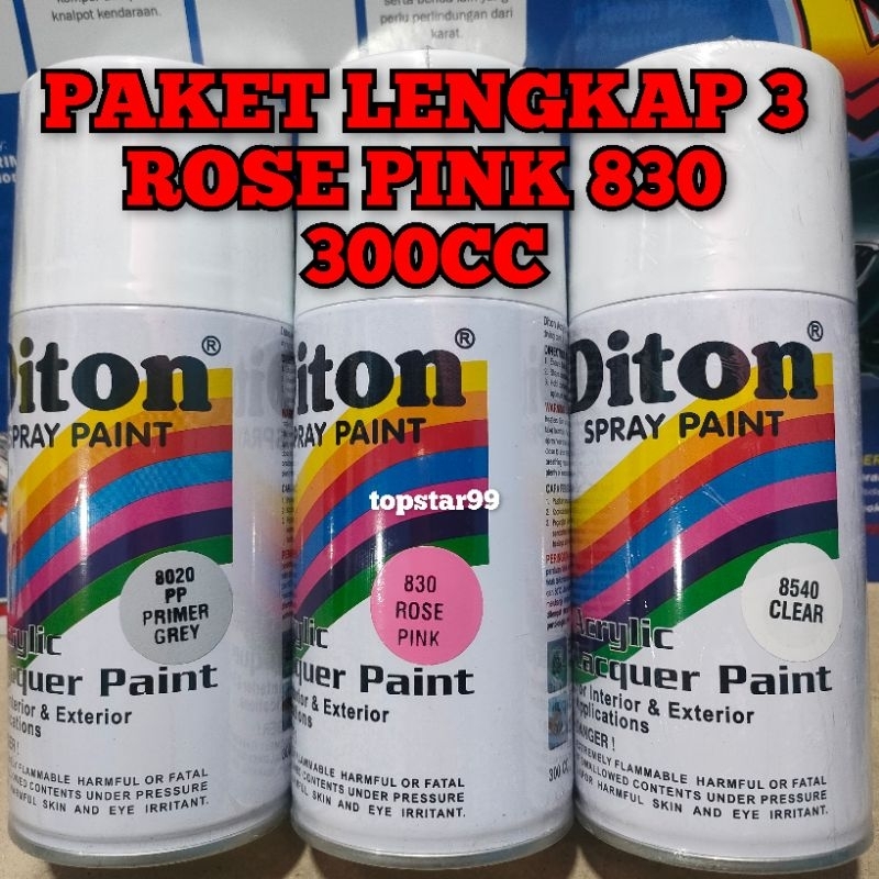 Pilok Cat Diton Paket Lengkap 3 Kaleng 300cc Rose Ping Muda 830 Primer Grey 8020 Clear Glossy 8540