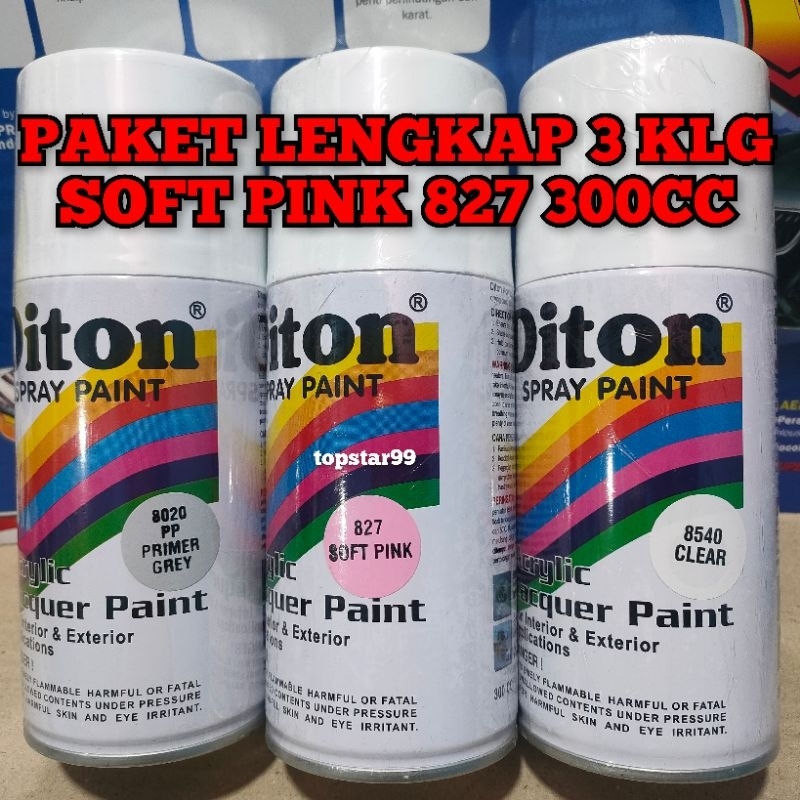 Pilok Cat Diton Paket Lengkap 3 Kaleng 300cc Soft Ping Muda 827 Primer Grey 8020 Clear Glossy 8540