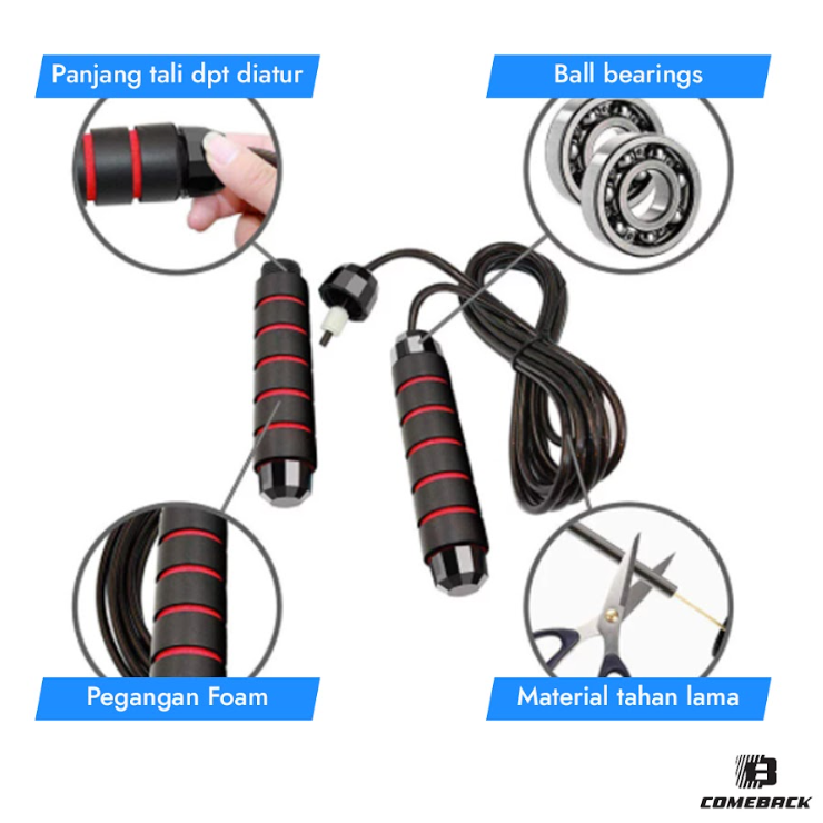 Comeback Skipping Rope Lompat Tali (Rope Size 2.9m) anti slip, Latihan Alat Olahraga