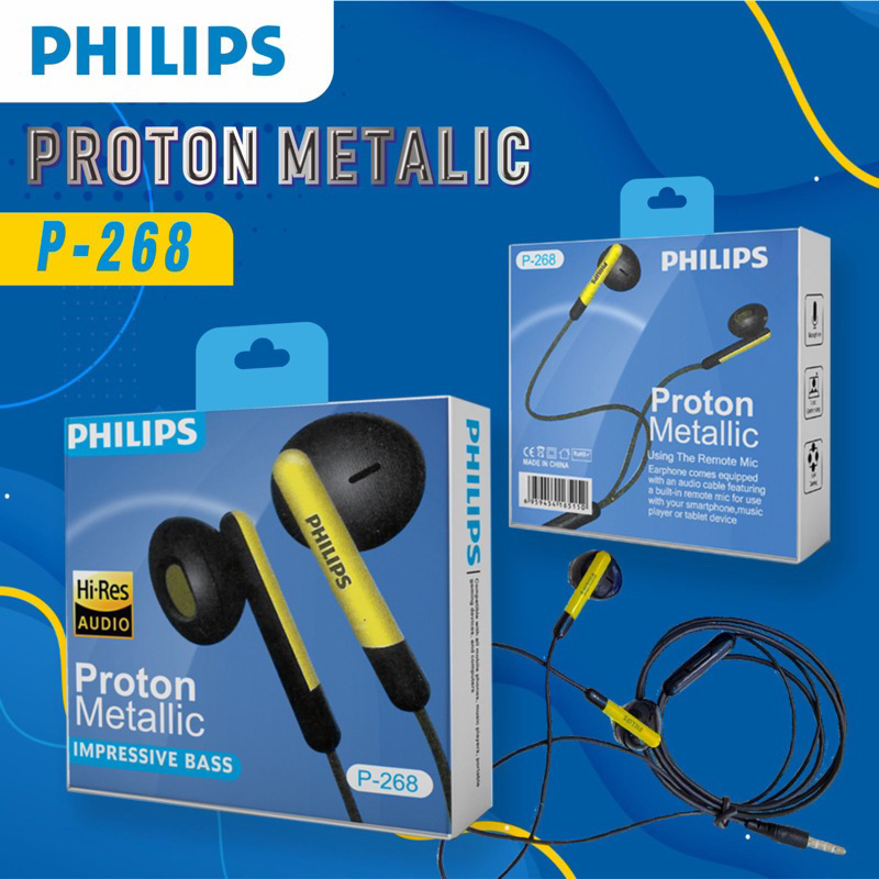 HEADSET EXTRA BASS PHILIPS 268 IMPRESSIVE PROTON METALLIC HANDSFREE PHILIPS 268