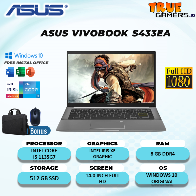 Laptop Asus vivobook S433EA I5 1135G7 8GB 512SSD Win10 14.0FHD