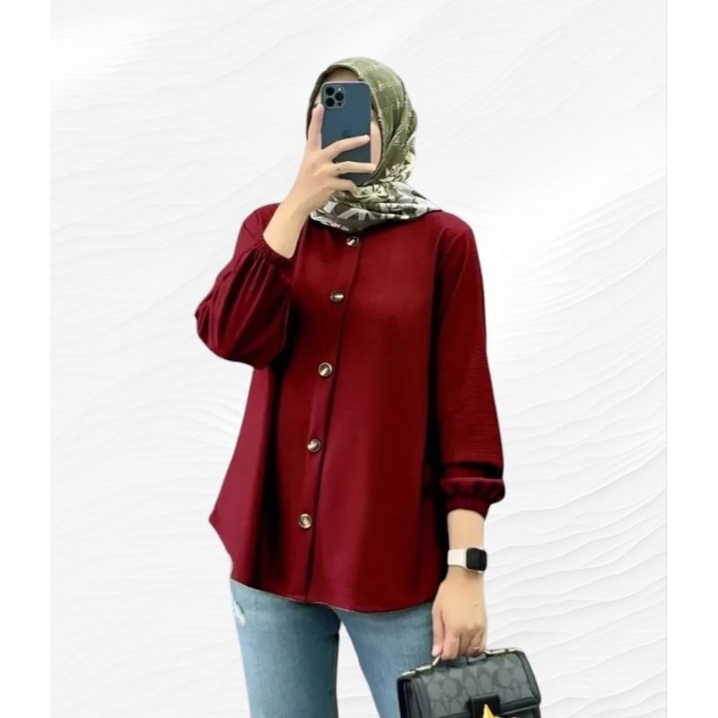 Kemeja Wanita Kemeja Jumbo Ld120&amp;Ld105 Atasan Wanita Bahan Cringkle Airflow Atasan Hijab Atasan Muslimah Kemeja Blouse Full Kancing Aktif Busui Friendly Atasan Blus Cod