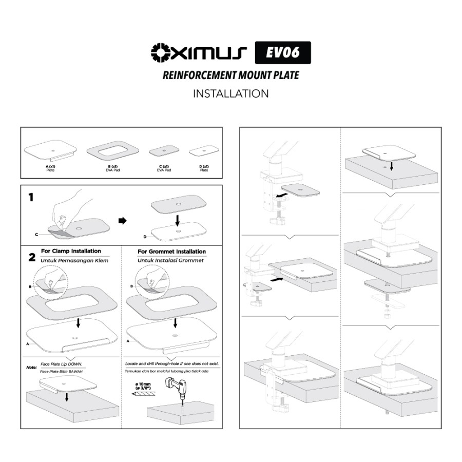 Kit Plate Plat Penguat Protektor Pengaman Meja Bracket OXIMUS EV06