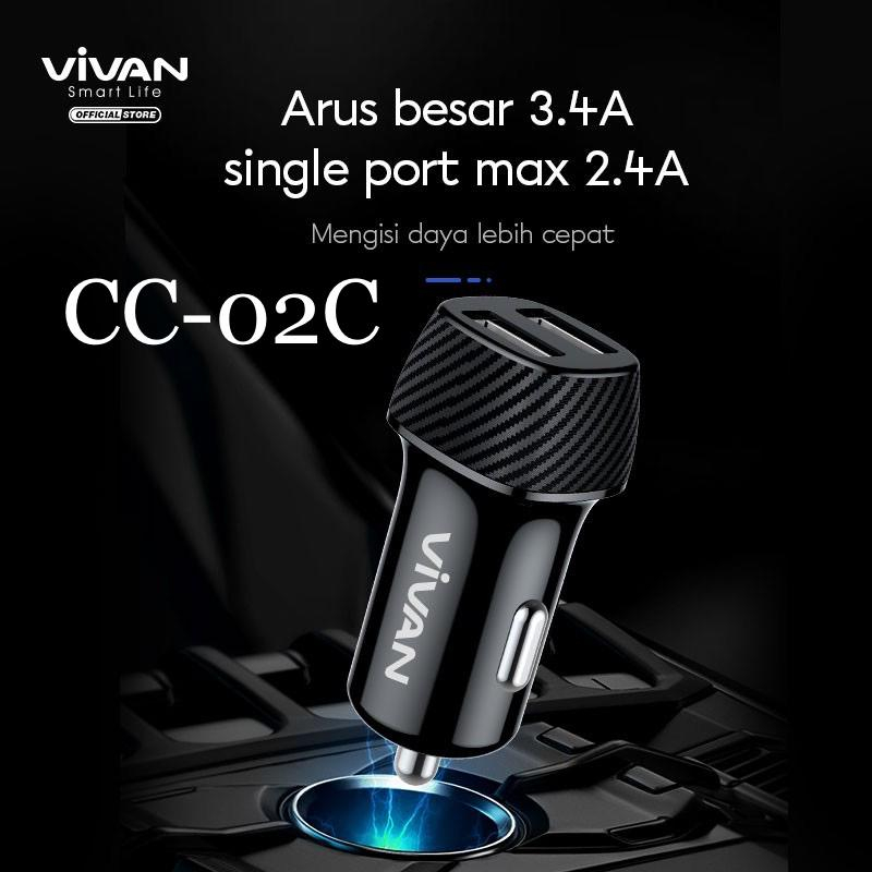 Car Charger VIVAN CC02C 3.4A Dual USB Smart IC Quick Charging Mobil Original BY.MINIGO