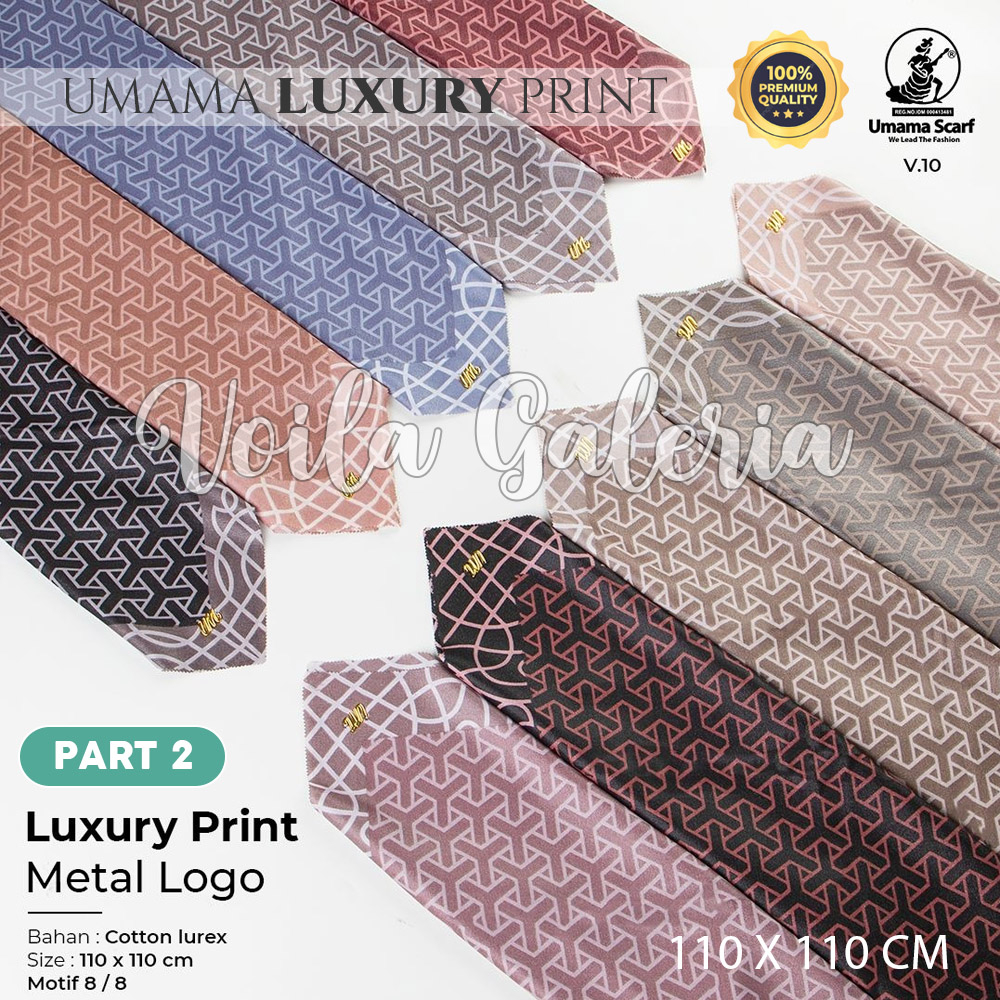 P2 Hijab Voal Segi Empat Umama Motif Luxury Print - Jilbab Seragam Glitter Segi4 Kerudung