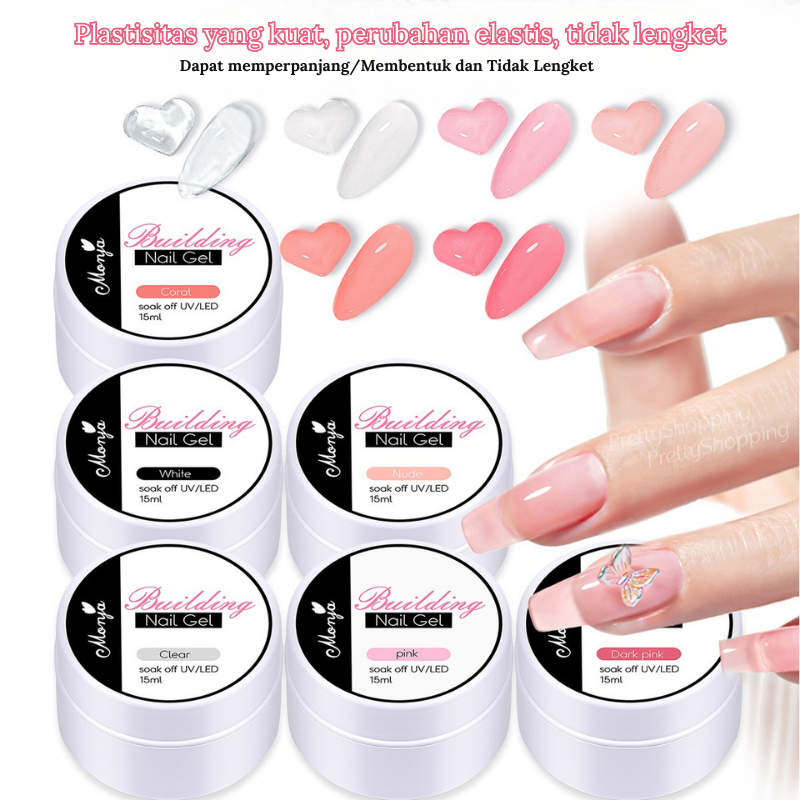 Pretty Monja Nail Art Extension 15ml Anti Lengket/Sina Uv Nail Gel Builder /Gel Extention Sina/Gel Extention Sina/Solid Extension Nail Gel Hard Gel Builder/ 3D Gel/Multifungsi Gel