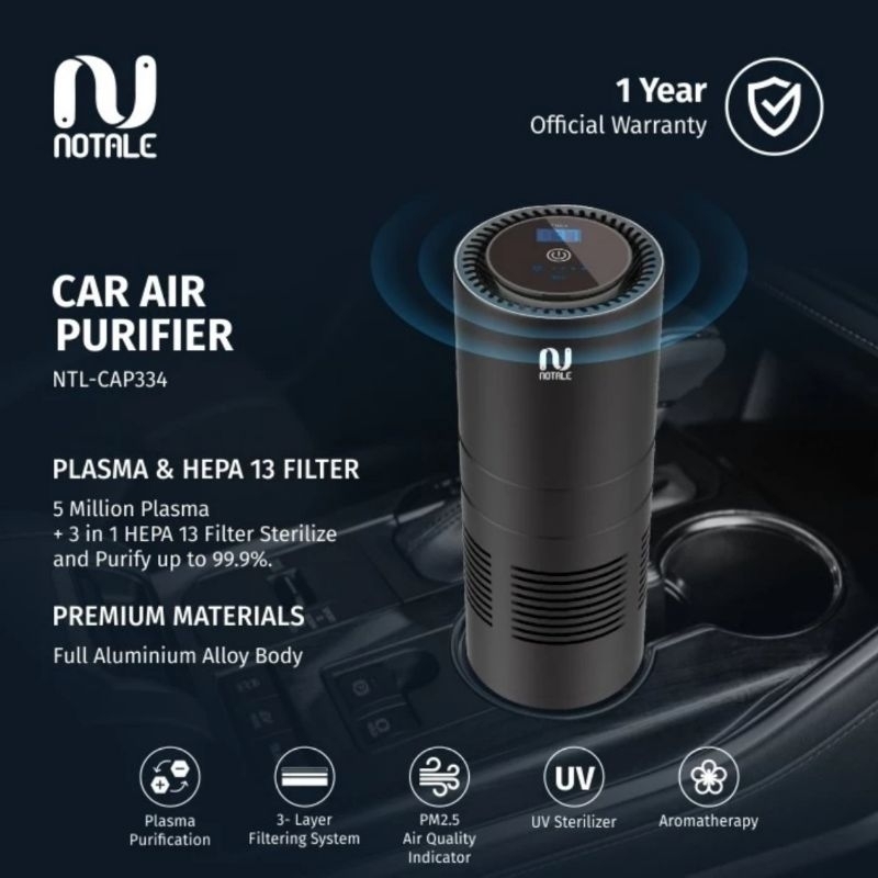 Notale Air Purifier Portable Car UVC Plasma HEPA 13 Filter With PM 2.5