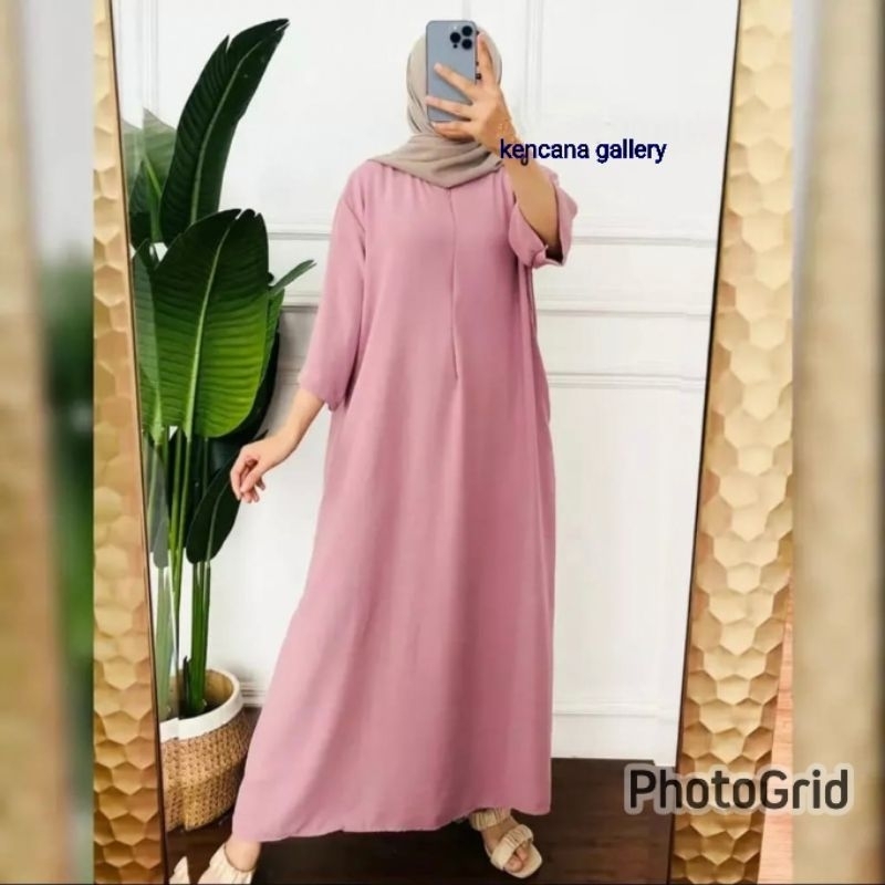 Zea long dress tangan 3/4 airflow crinkle busui, daster gamis panjang kencana gallery