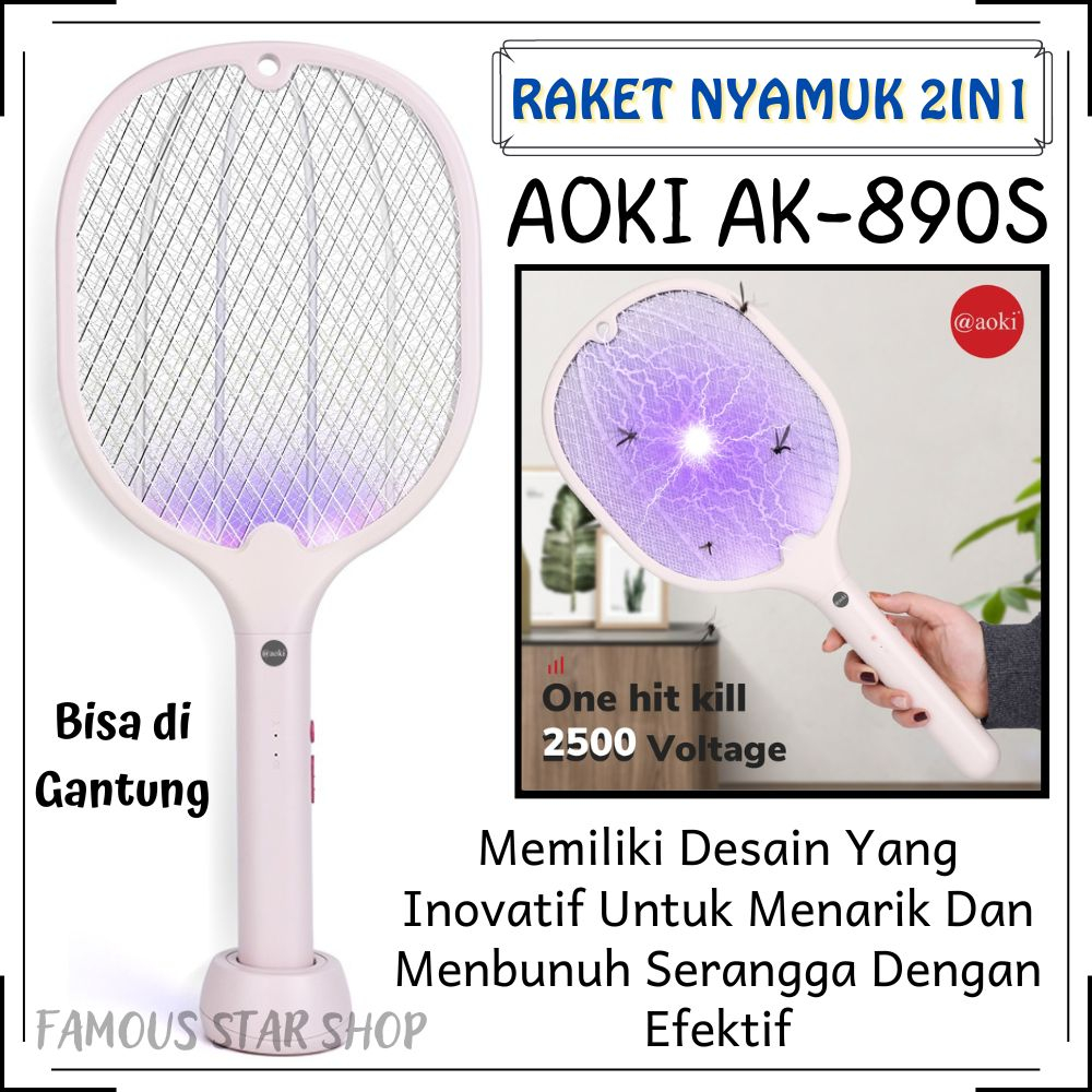 Raket Nyamuk 2in1 Perangkap Nyamuk Lampu Led UV Aoki AK-890S Insect Killer | AOKI AK-890 Raket nyamuk insect killer Dapat digantung 2 in 1 canggih efektif | FMS