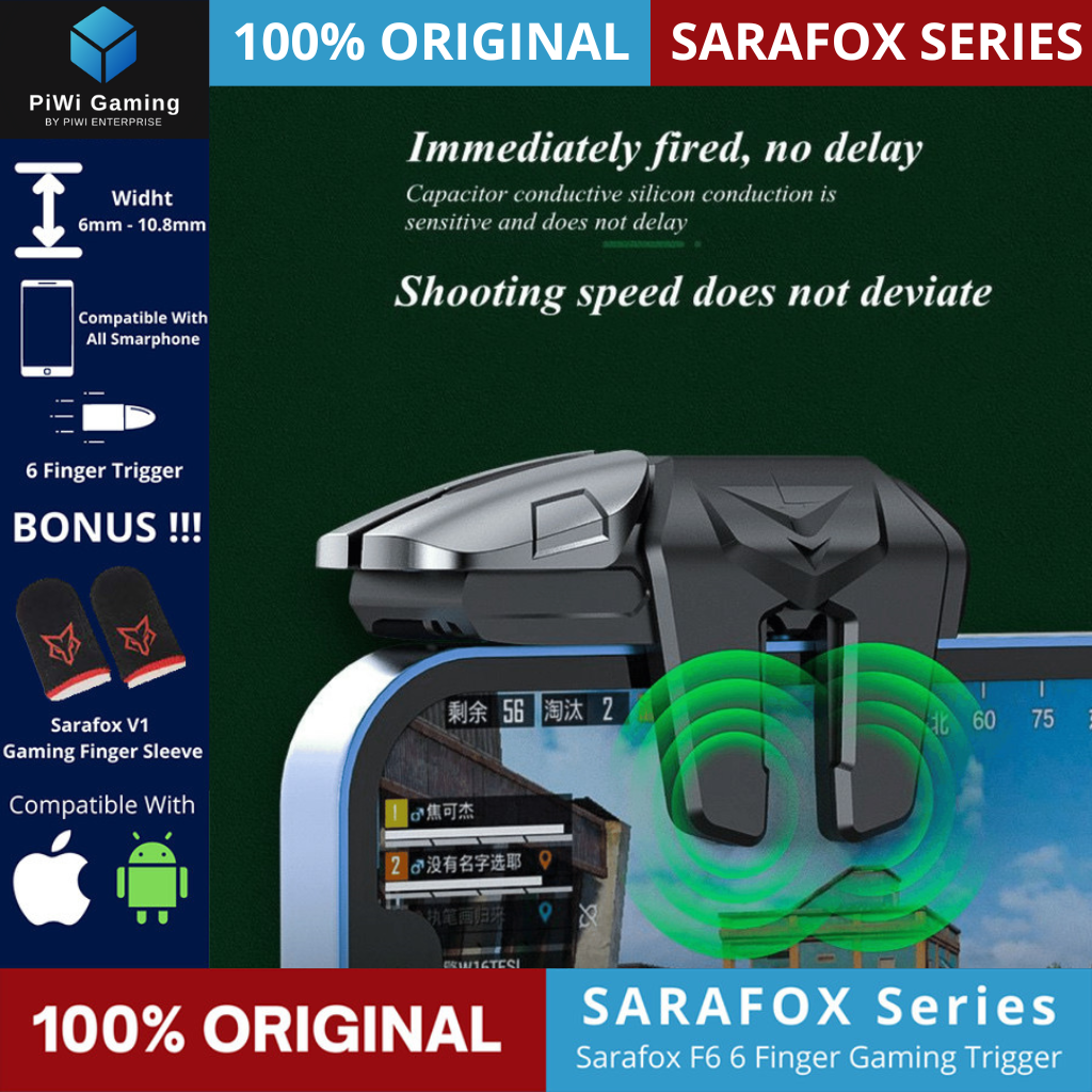 SARAFOX F6 Triggered Gaming 6 finger 6 Jari BONUS SARAFOX Sarung Jempol PUBG FF CODM APEXM FPS L1 R1