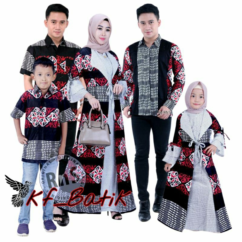 Batik Couple Keluarga Modern Baju Couple Gamis Jumbo Terbaru Motif Seno Merah Putih
