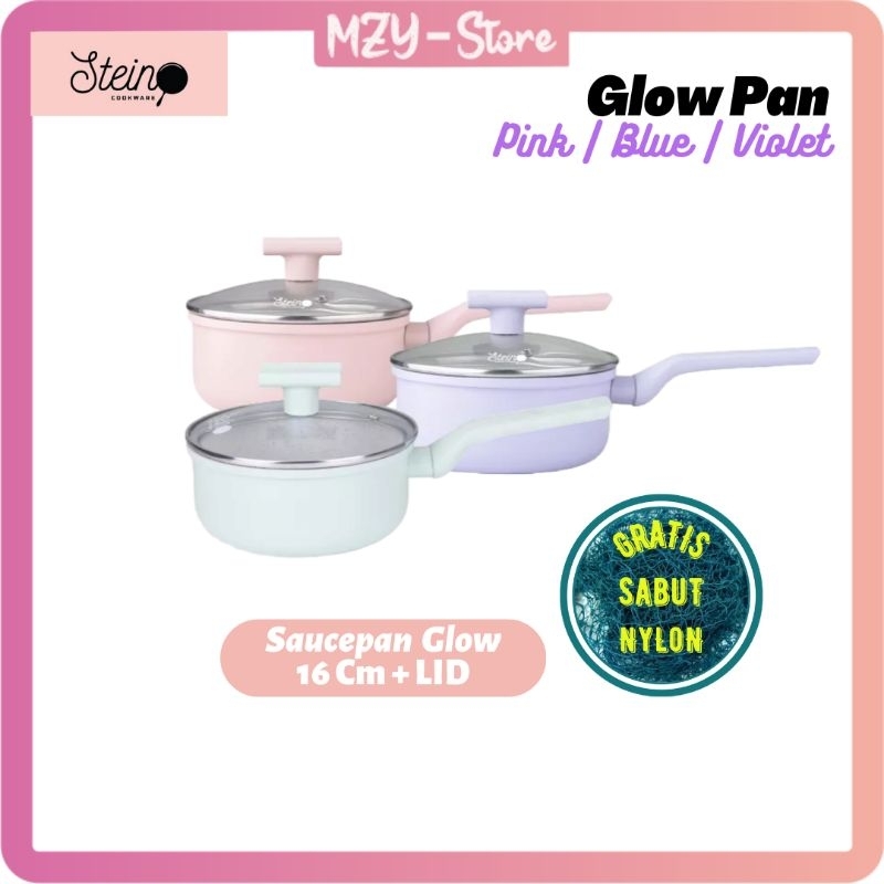 Stein Saucepan 16 cm Glow Violet Blue Pink (FREE Nylon) Steincookware Sauce pan 16 Blue Glowpan Saucepan 16 Cm + LID (Tutup) Sauce Pan Glow Pan Pink