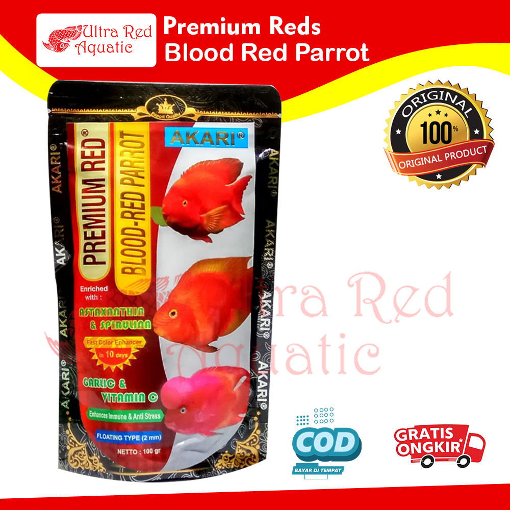 Akari Premium Reds Blood-Reds Parrot 100Gram 1mm Pelet Makanan Ikan Parrot