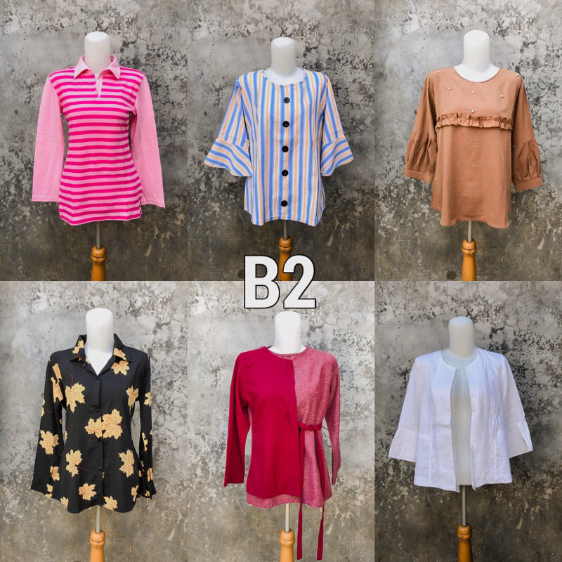 [KODE B2] Baju Atasan Bahan Sifon/Satin/Outer Panjang/Pendek Murah
