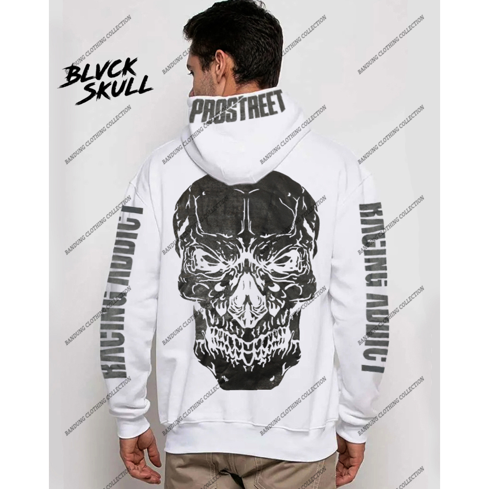 Sweater Hoodie Pria Prostreet Premium Distro / Sweater Hoodie Prostreet Black Skull White Edition