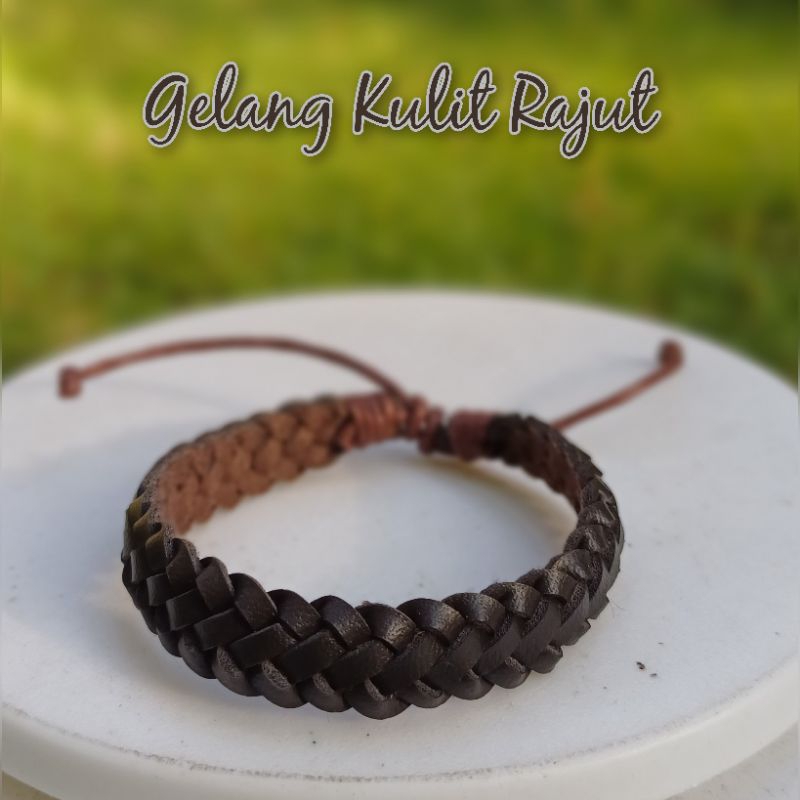 Gelang Kulit Sintetis Layer Anyam Kepang Cokelat Untuk Pria &amp; Wanita