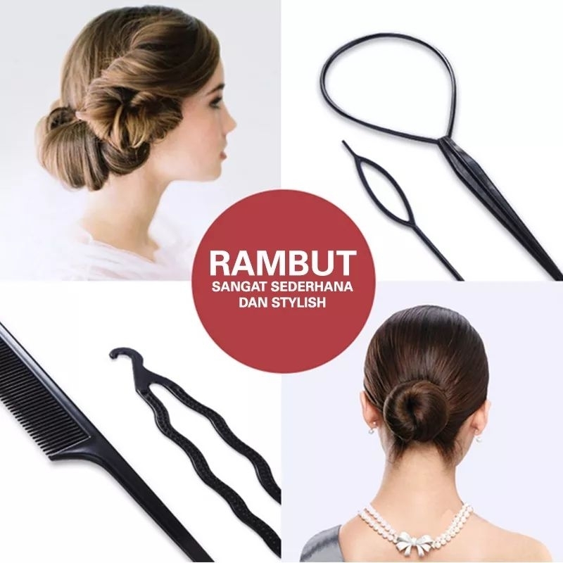 4Pcs Alat Styling Sanggul Rambut Salon Hairdini Perawatan dan Alat Kecantikan