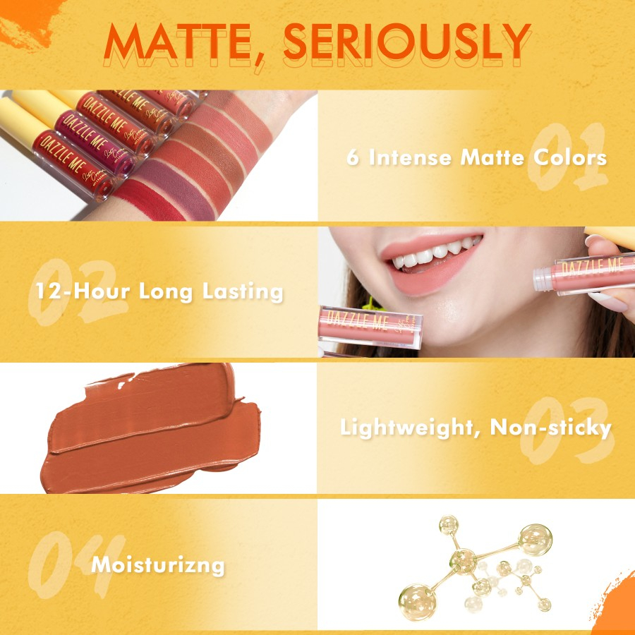 DAZZLE ME Velvet Matte Lip Cream | Vitamin E Waterproof Lipstik Pigmented Tahan Lama BPOM