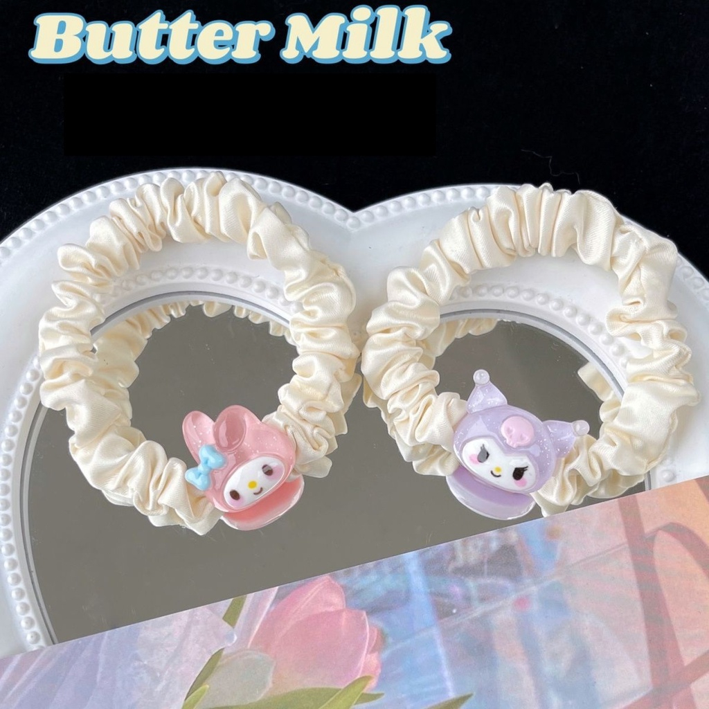 Ikat rambut sanrio Tali rambut Satin Kartun rambut Cinnamoroll Dog Lipit Cincin Rambut Gadis Manis Lucu Karet Gelang