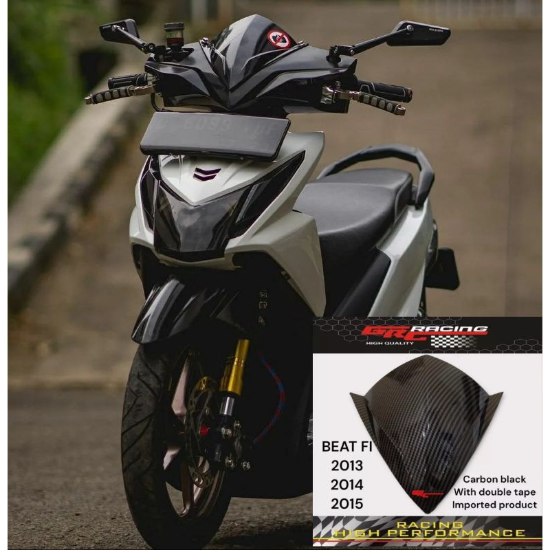 Visor honda beat injeksi lama 2013 sampai 2015 bahan full akrilik motif carbon free perekat lem 3m doubel tape