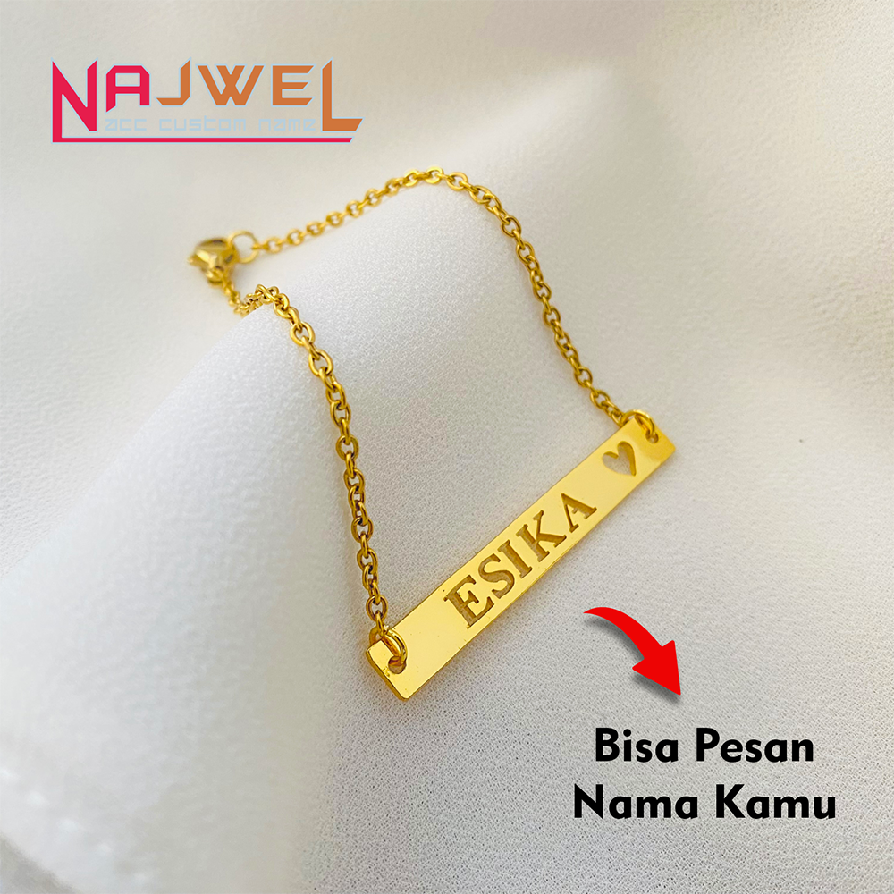 Gelang Titanium Stainlees Custom Nama Anti Karat Model Rantai Nuri Aksesoris Gelang Tangan