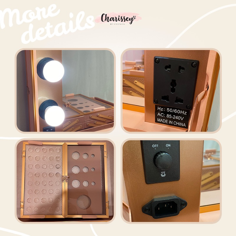 Charissey beautycase/koper makeup/ makeupbox/ free standing dan free 6 bohlam