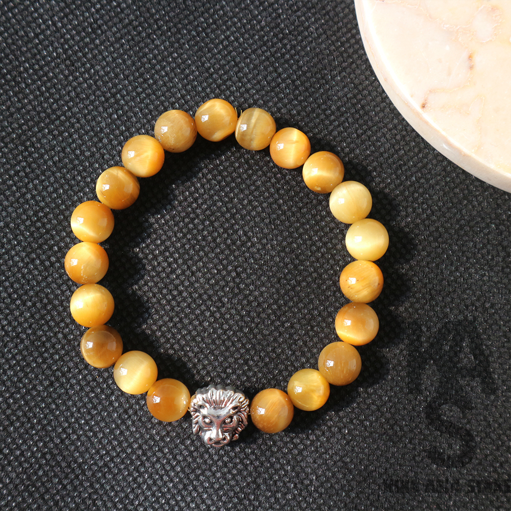 Gelang Tangan RDNB TIGER EYE HONNEY With SINGA SILVER Gelang Batu Alam Gelang Pria dan Wanita RDNB O