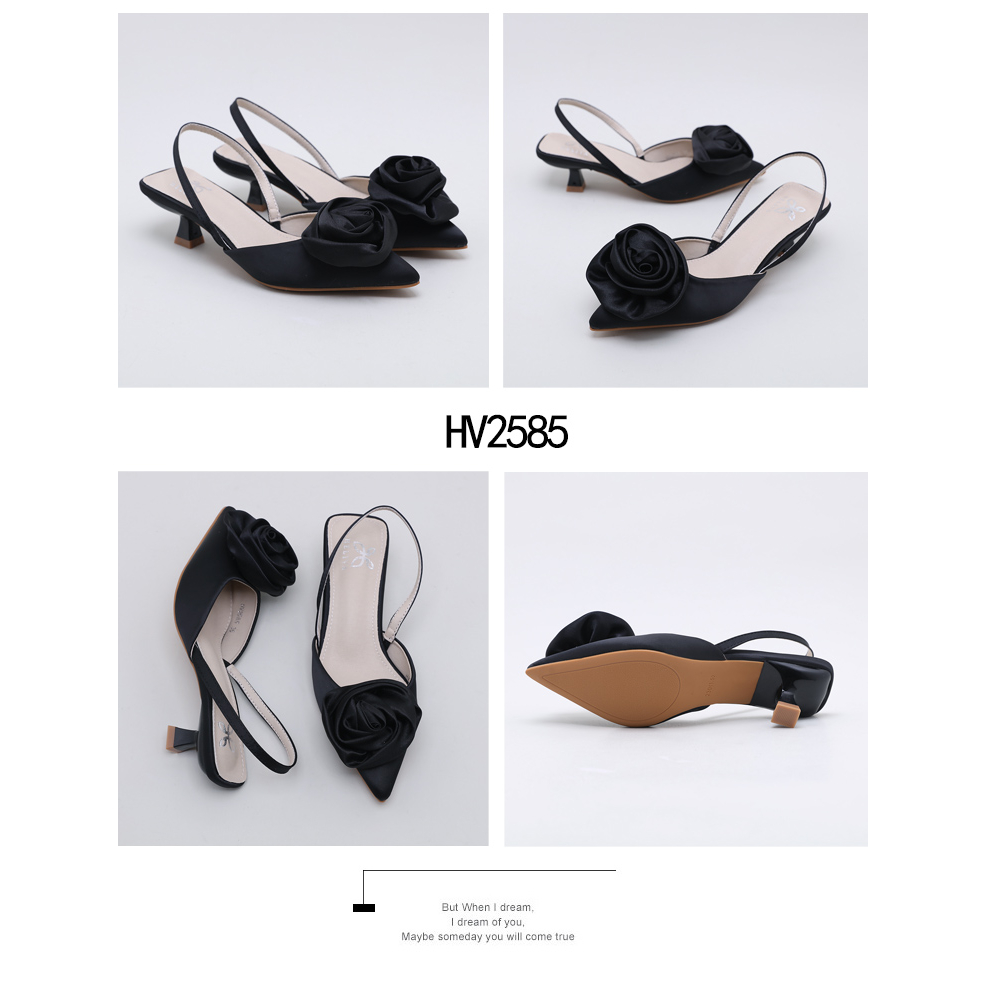 ARIANA HELIVA Sepatu Sling Back Hak Sedang 4,5cm Motif Bunga Mawar Flower Rose Bahan Kulit Satin Halus Sepatu Pesta Ujung Lancip Wedding Nikah Kondangan HV2585 Original Brand