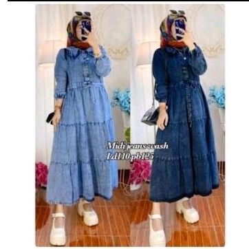 Kelly Midi Dress Jeans Wanita Original Product