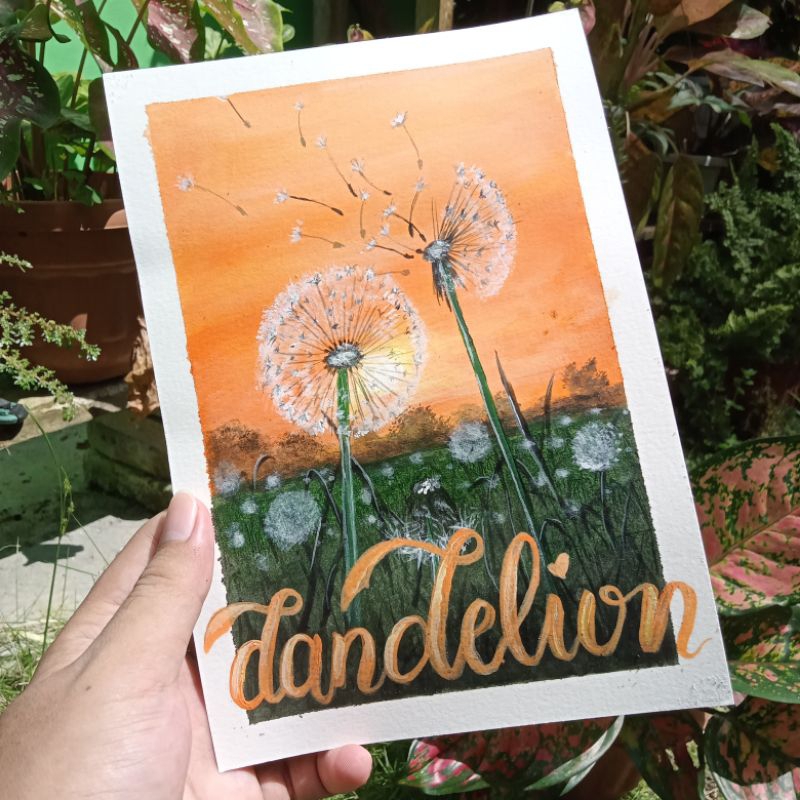 lukisan handmade bunga dandelion