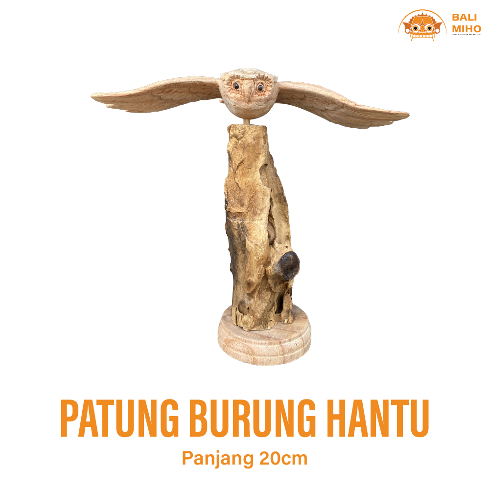 Patung Burung Hantu Terbang - Patung Burung Celepuk Kayu - Pajangan Owl Terbang - Dekorasi Patung Ka