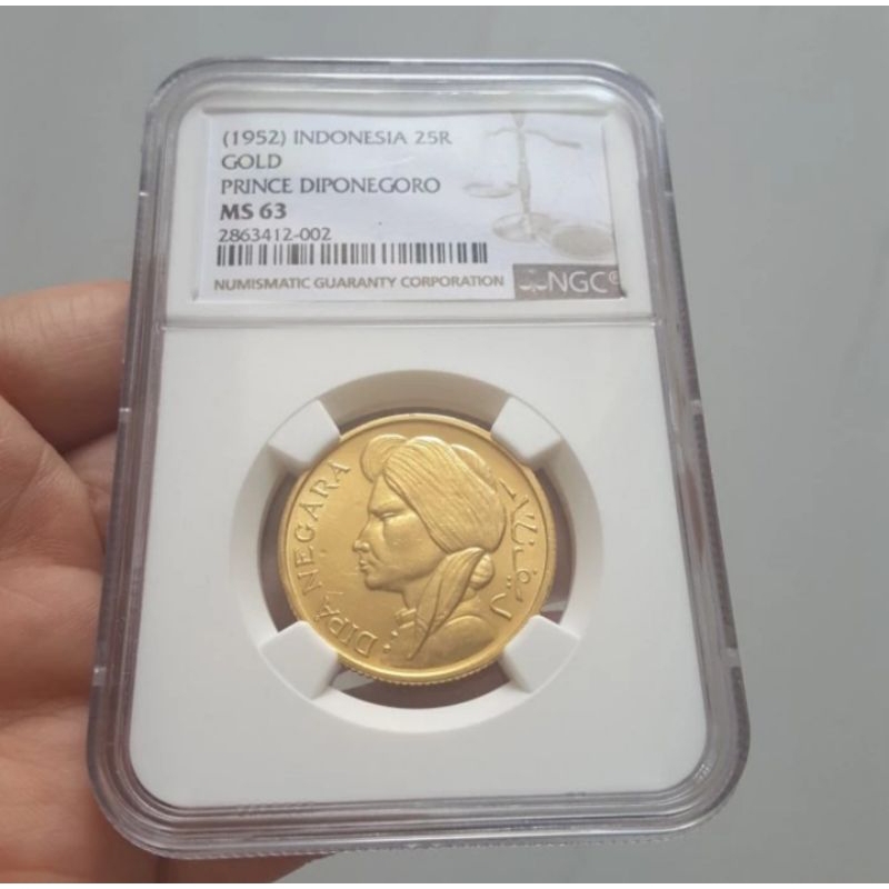 NGC MS 63 koin emas 25 rupiah pangeran diponegoro