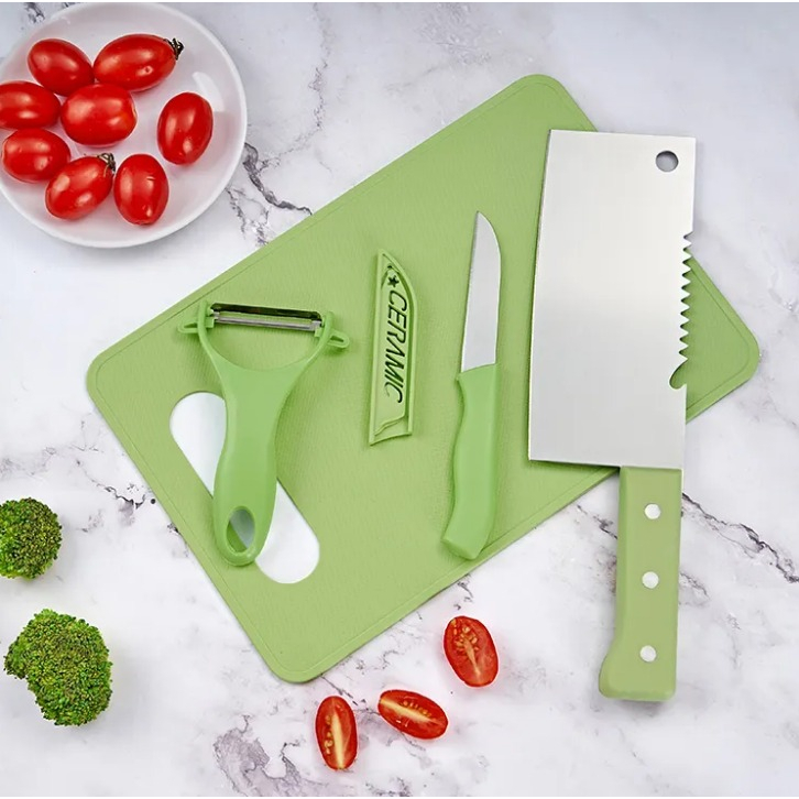 Pisau Besar Buah Set Keramik 4 in 1 Talenan Multifungsi